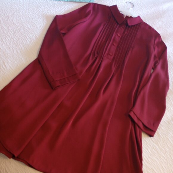 BCBG Rich Burgundy Silky Swing Tunic Shirt Dress sz M - Picture 7 of 14